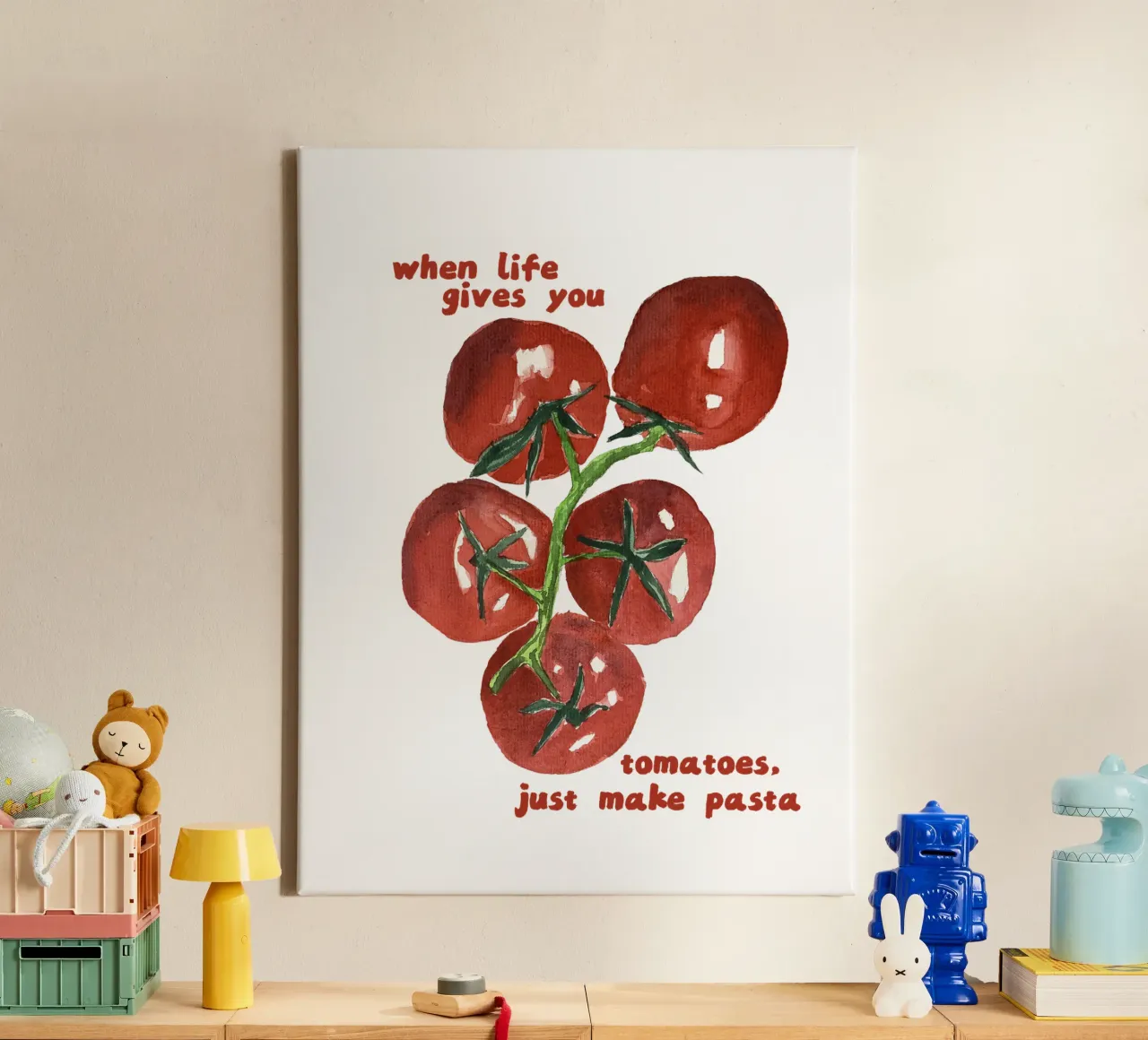 Wenn das Leben dir Tomaten gibt, mach Pasta - Zitat Leinwand mit Schattenfugenrahmen von Peaches Art Prints
