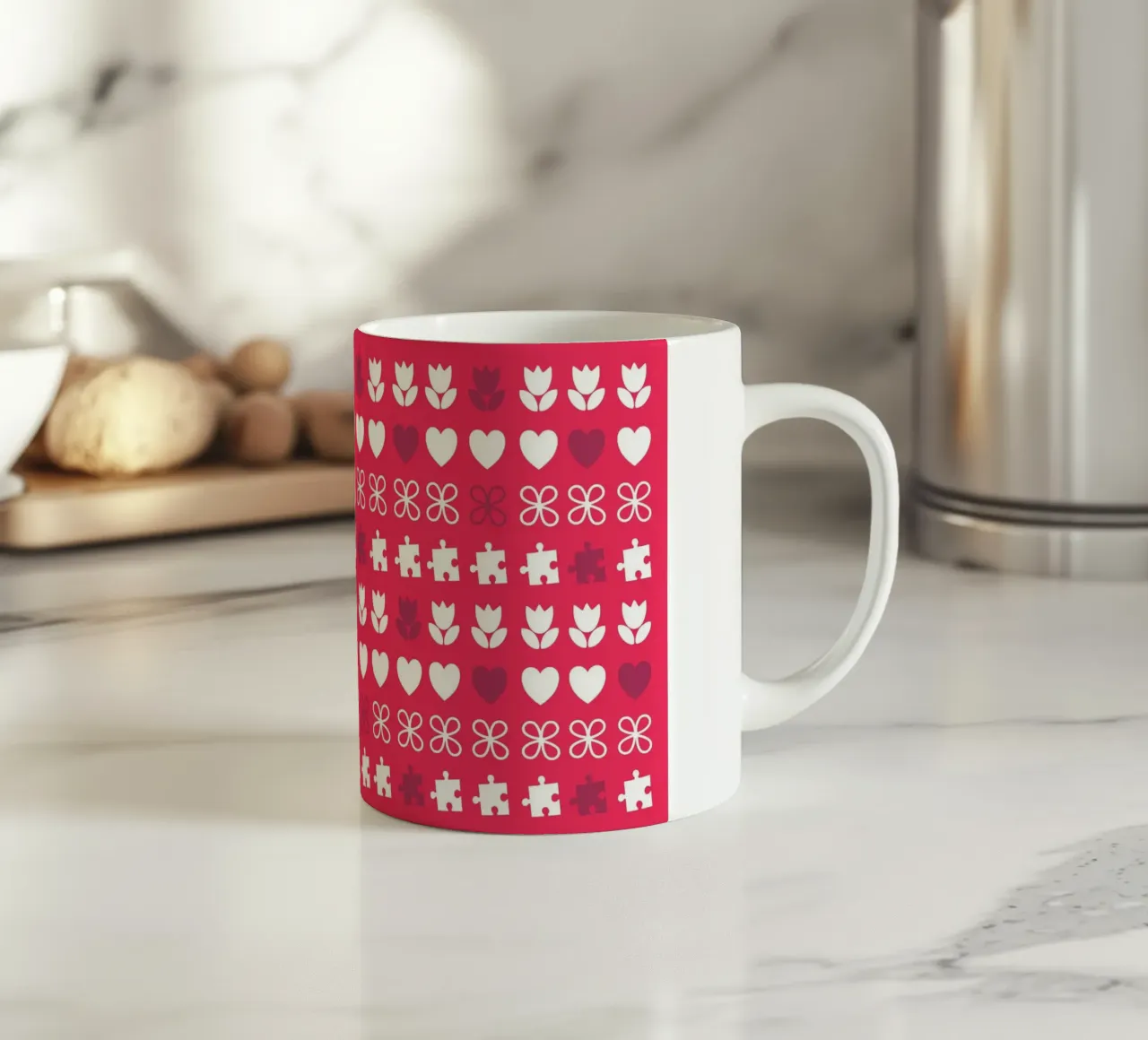 Valentine's Day design. Colour purple, pink and white. Romance ceramic mug by CreatedbySon