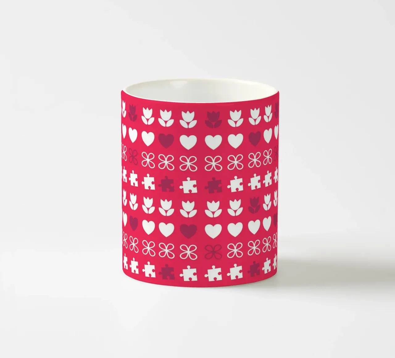 Valentine's Day design. Colour purple, pink and white. Romance ceramic mug by CreatedbySon