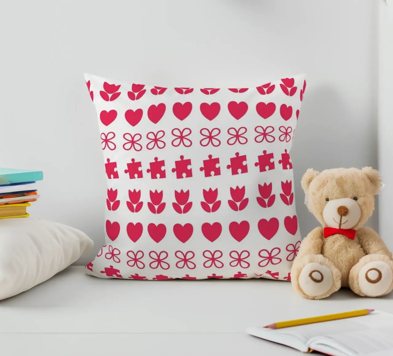Valentine's Day design. Repeated pattern with love symbols decorative cushion by CreatedbySon