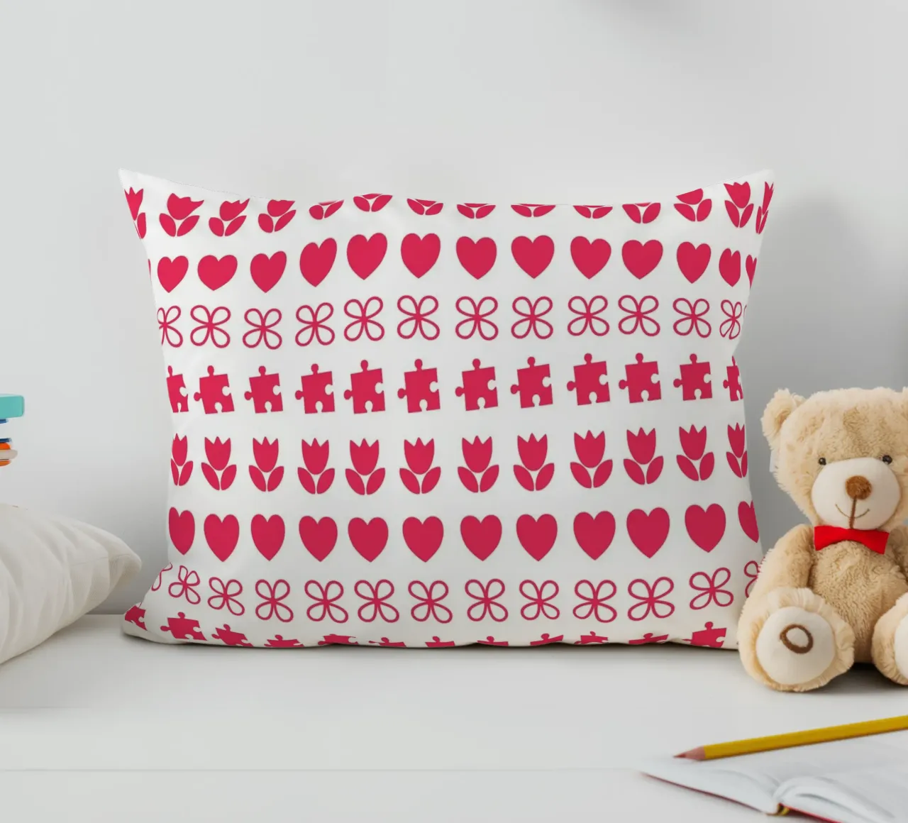 Valentine's Day design. Repeated pattern with love symbols decorative cushion by CreatedbySon