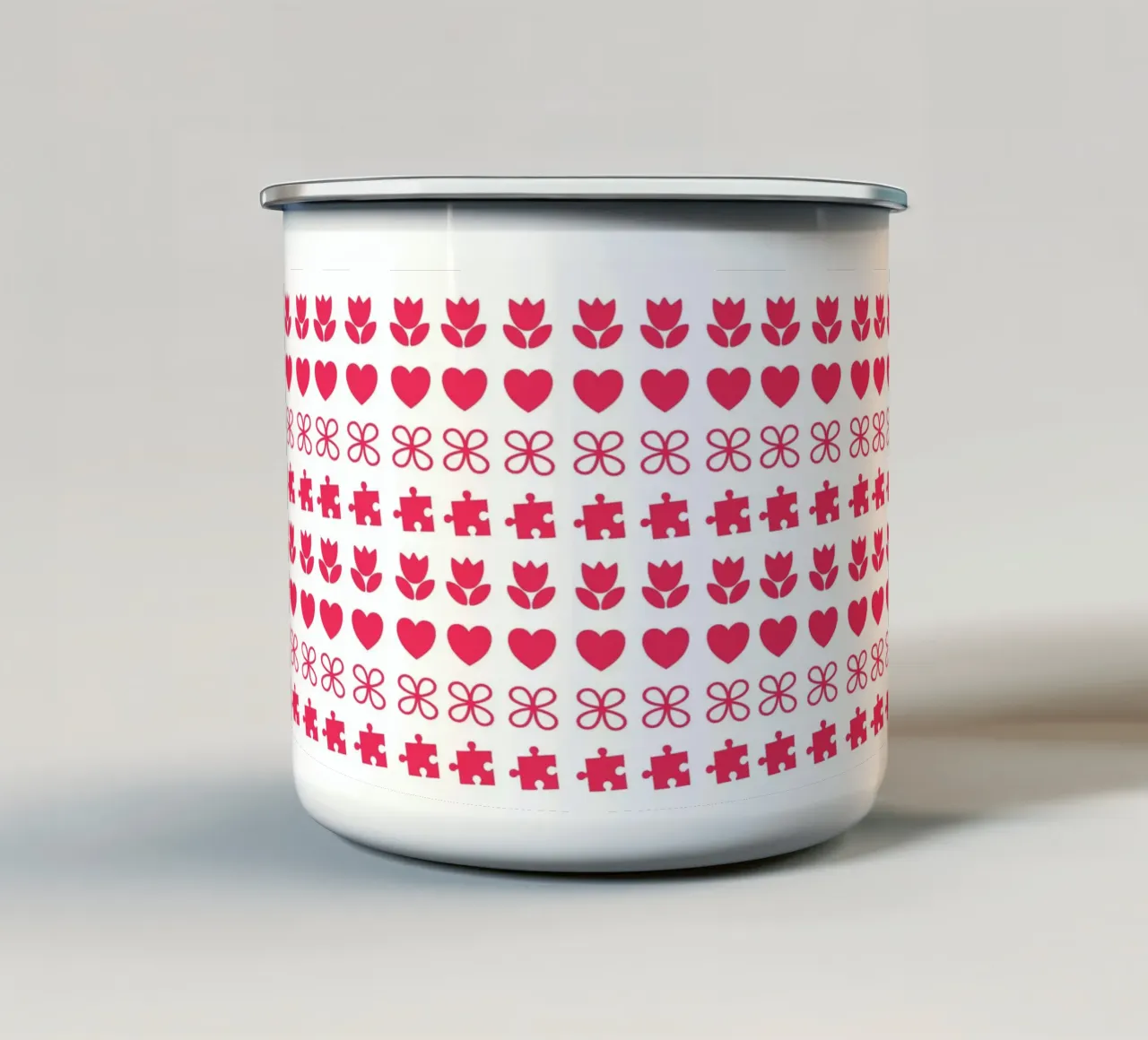 Valentine's Day design. Repeated pattern with love symbols enamel mug by CreatedbySon