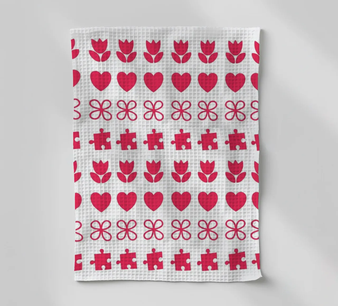 Valentine's Day design. Repeated pattern with love symbols tea towel by CreatedbySon