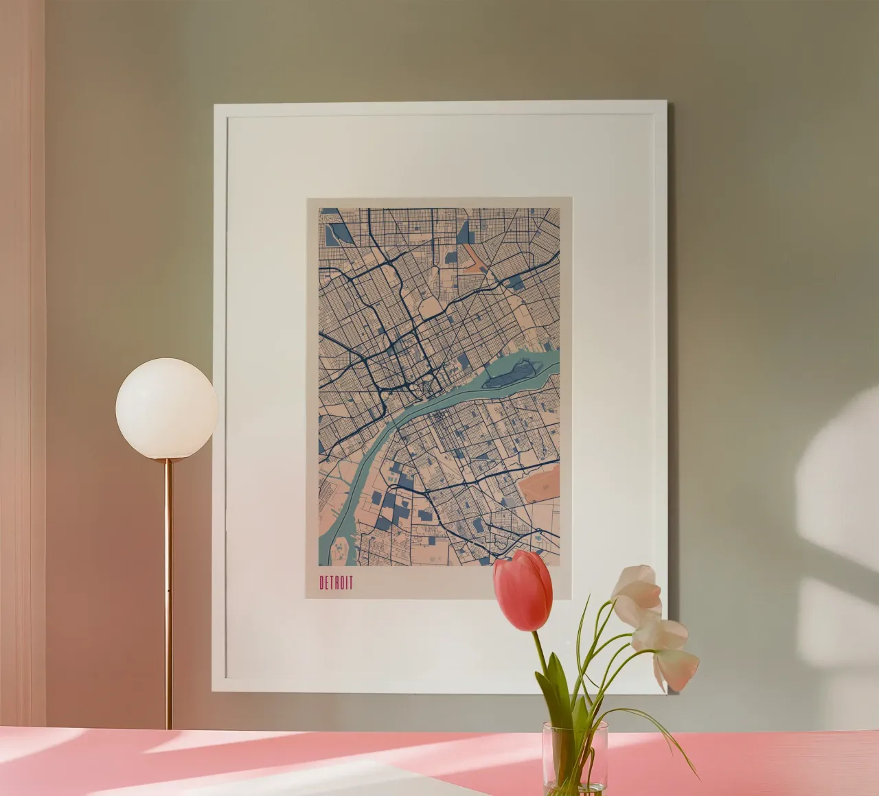 Detroit - Città dei motori poster con telaio in plastica da MOOODZART