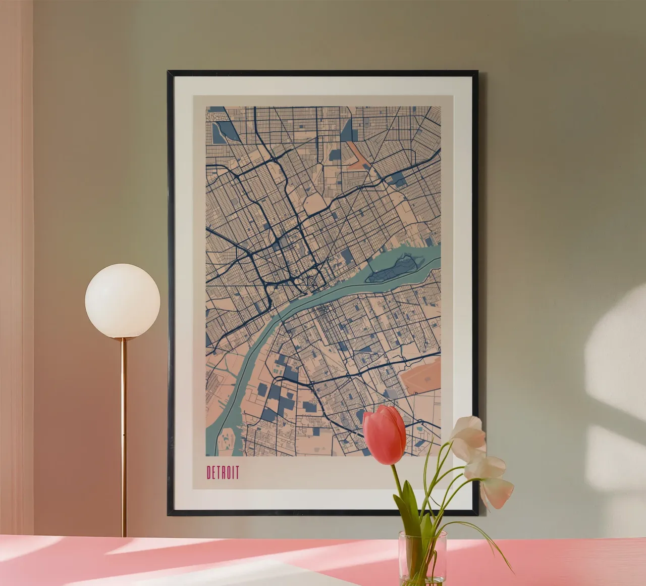 Detroit - Città dei motori poster con telaio in plastica da MOOODZART
