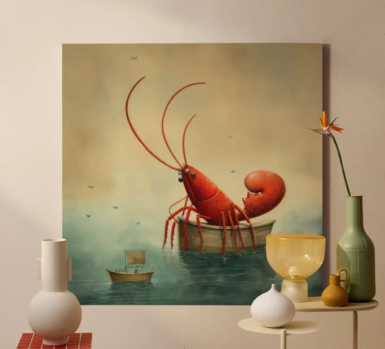 Minimal Lobster 2 canvas by Minimal Animal Art