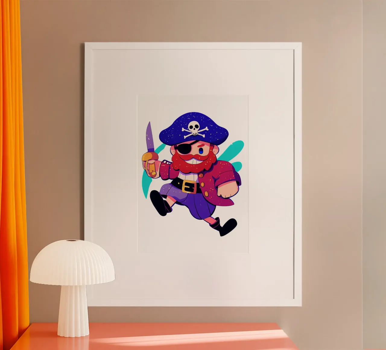 Illustrazione dei cartoni animati sui pirati di tendenza poster con telaio in legno da Urban Life