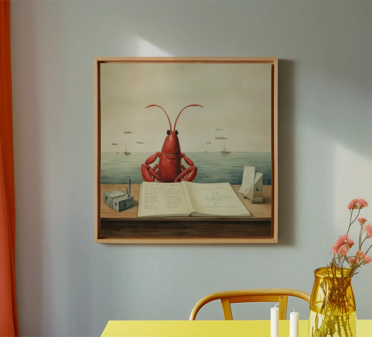 Minimal Lobster 3 canvas by Minimal Animal Art