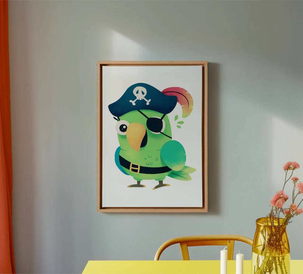 Pirati Pappagallo Cartone animato Illustrazione di tendenza ora tela con Cornice a cassetta da Urban Life
