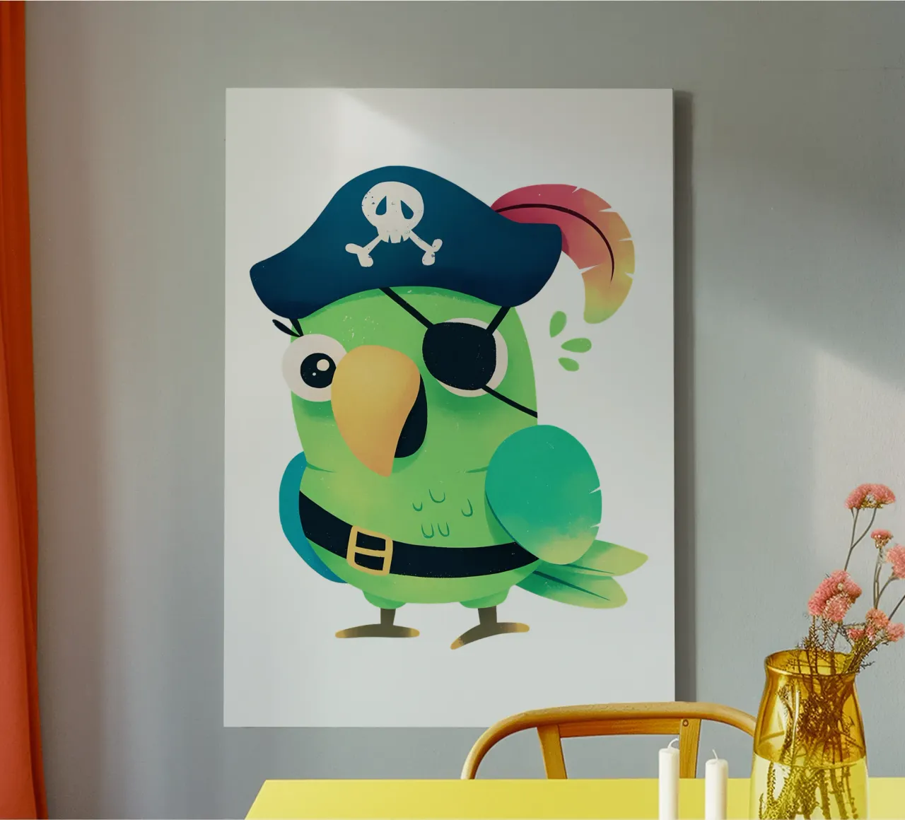 Pirati Pappagallo Cartone animato Illustrazione di tendenza ora tela con Cornice a cassetta da Urban Life