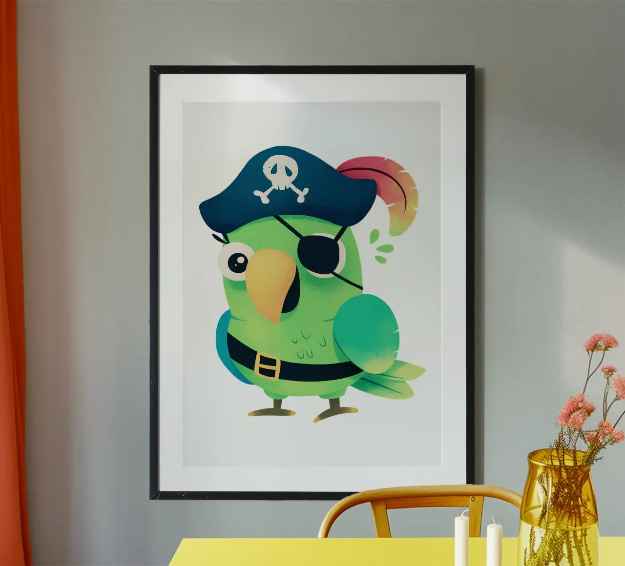 Pirati Pappagallo Cartone animato Illustrazione di tendenza ora poster con telaio in plastica da Urban Life