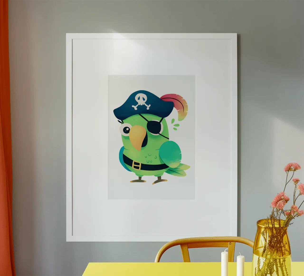 Pirati Pappagallo Cartone animato Illustrazione di tendenza ora poster con telaio in plastica da Urban Life