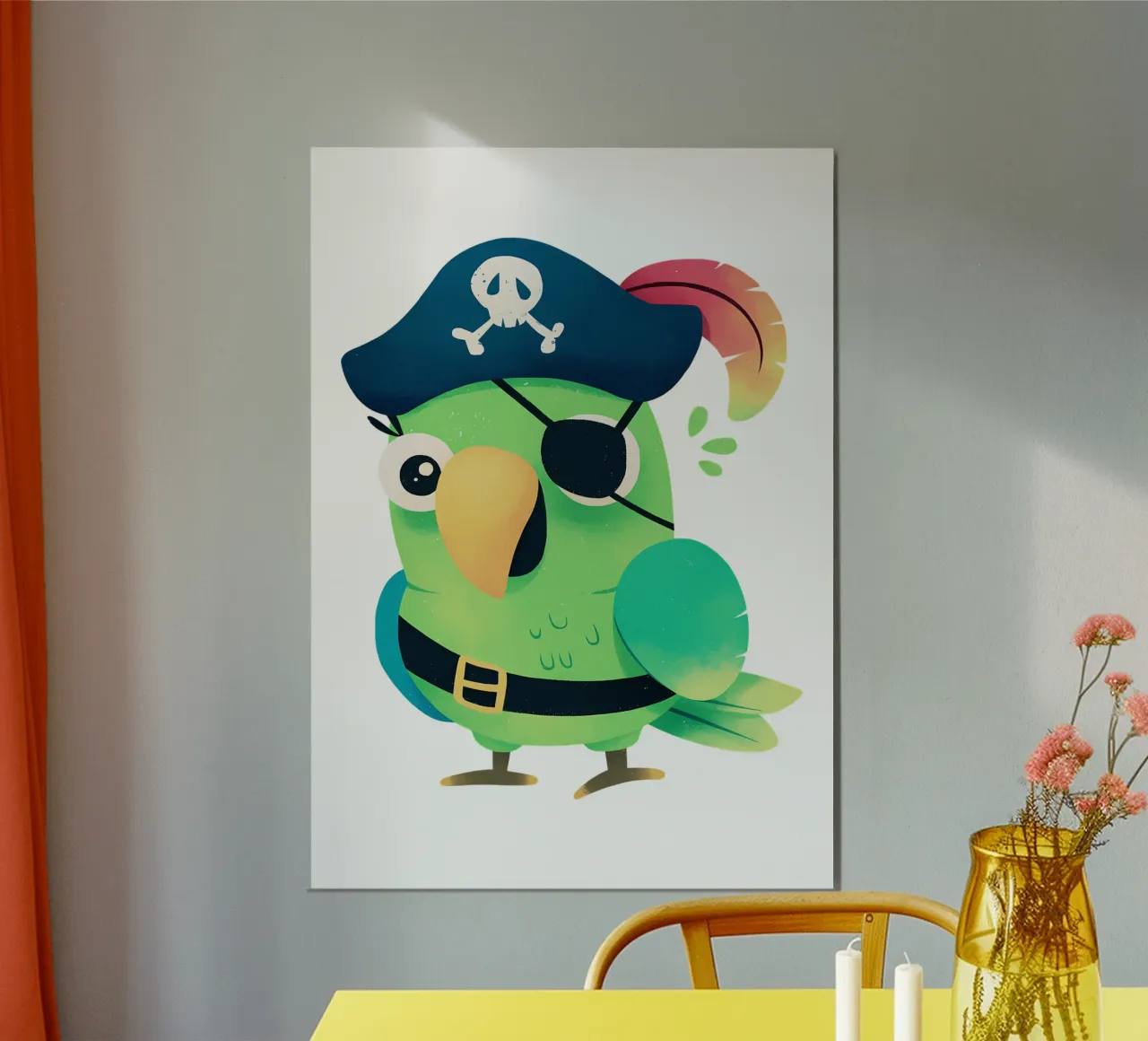 Pirati Pappagallo Cartone animato Illustrazione di tendenza ora poster con telaio in plastica da Urban Life