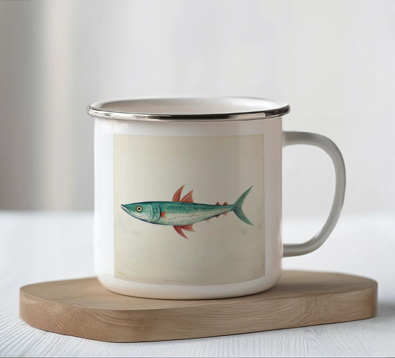 Minimum Makrele 1 Emaille Tasse von Minimal Animal Art