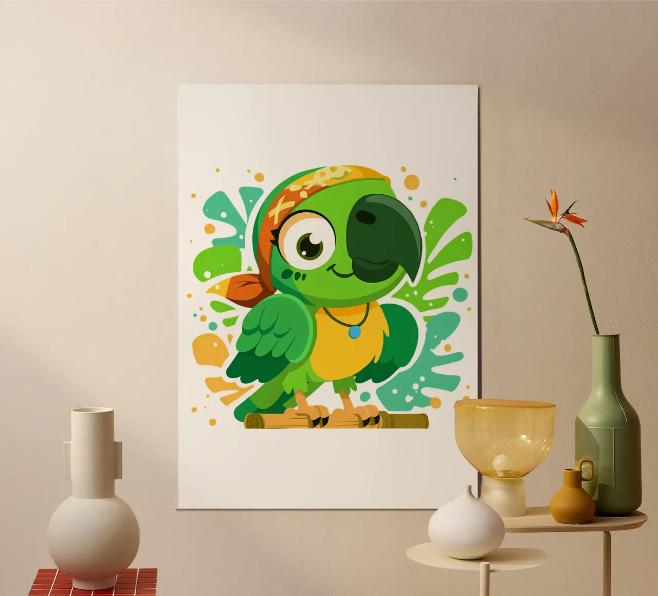 Pappagallo con bandana da pirata Trending Now poster con telaio in legno da Urban Life