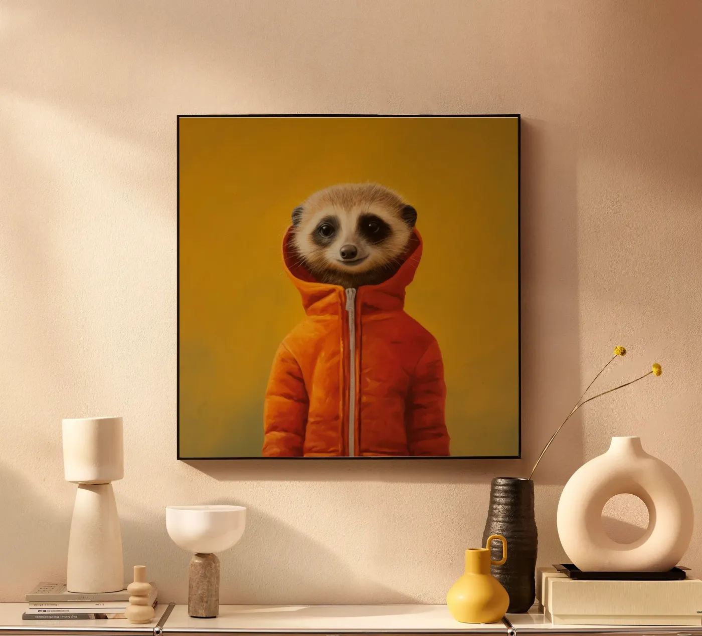 Minimaal Meerkat acryl van Minimal Animal Art