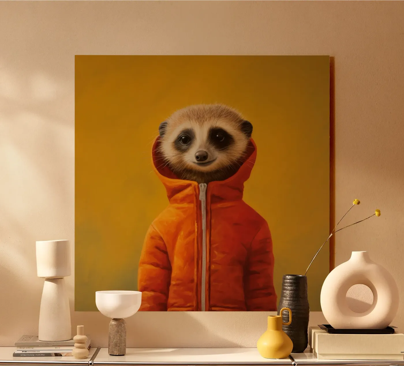 Minimaal Meerkat acryl van Minimal Animal Art