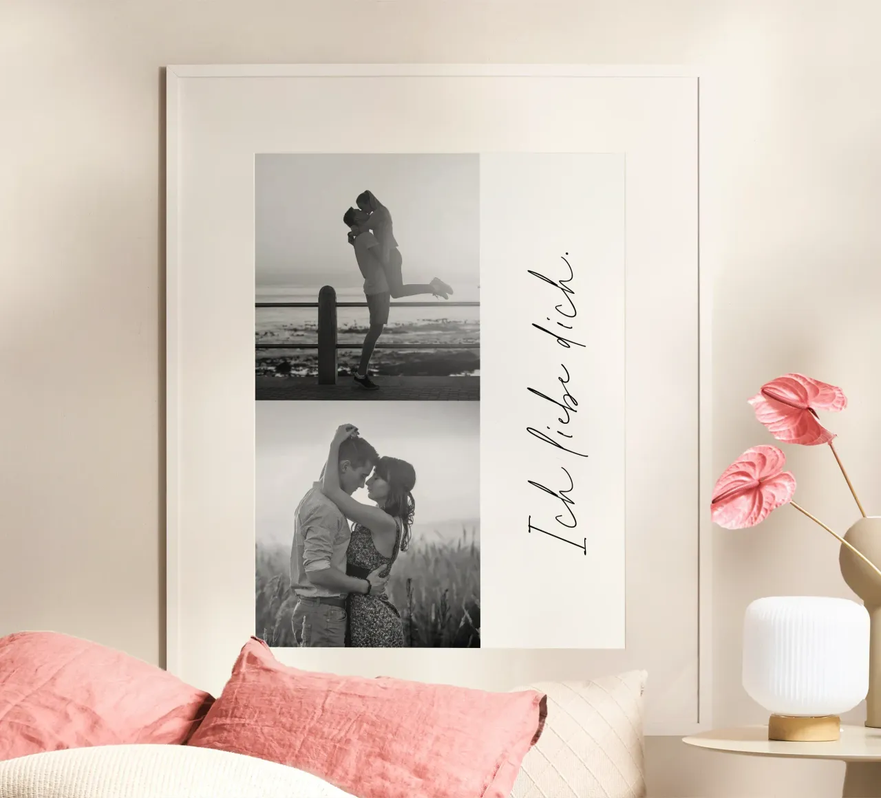 Ich liebe dich Fotocollage poster con telaio in legno da WORTSPIEL
