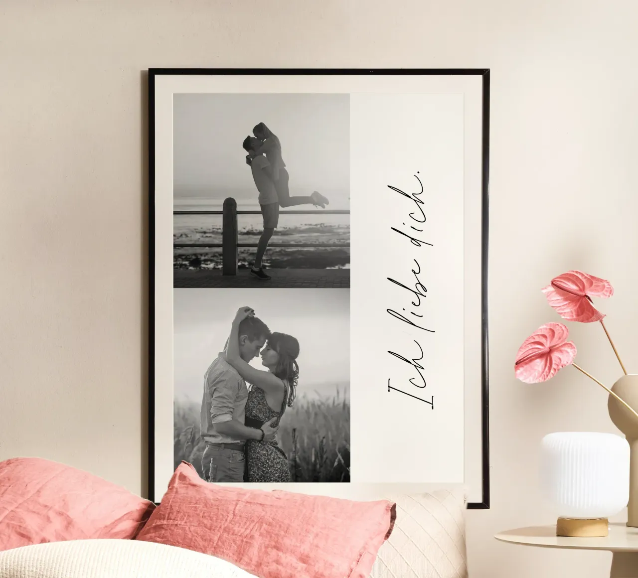 Ich liebe dich Fotocollage poster con telaio in legno da WORTSPIEL