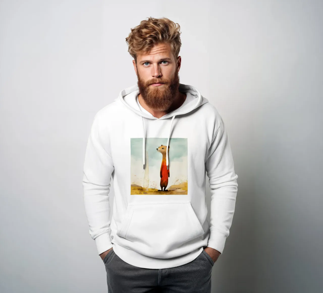 Mangusta minima 1 felpa con cappuccio da Minimal Animal Art