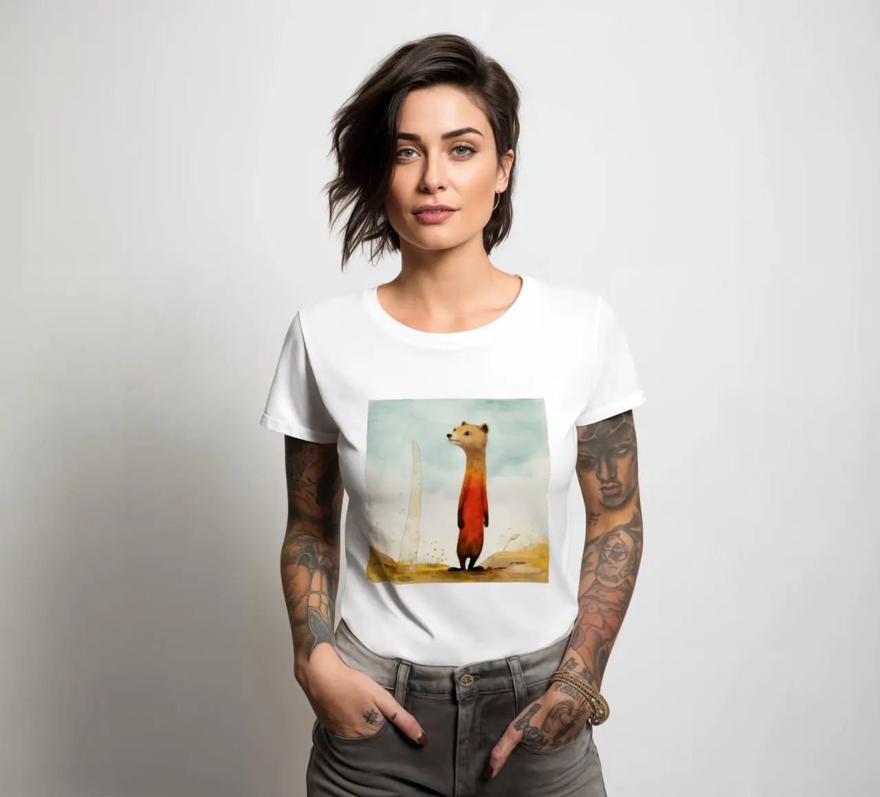 Minimal Mongoose 1 women's fitted t-shirt by Minimal Animal Art