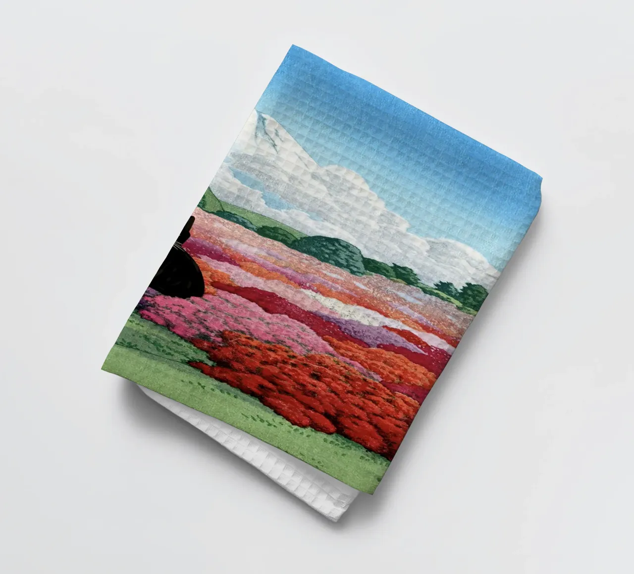 Vue du mont Fuji depuis un jardin d'azalées, Chat noir torchon de Peaches Art Prints
