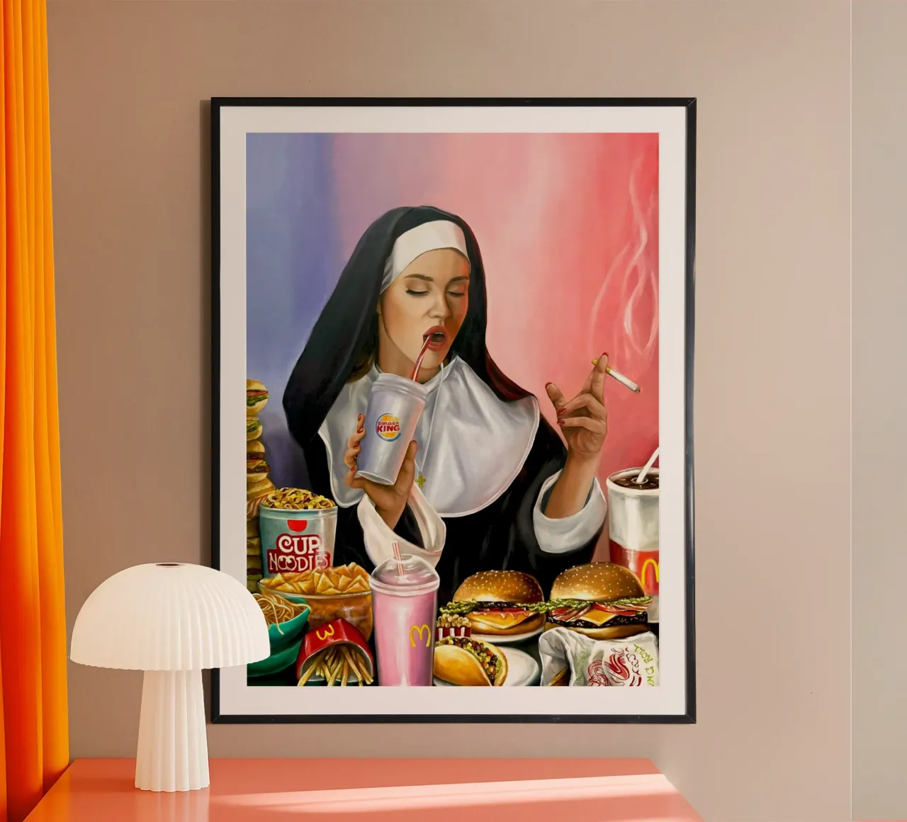Always Hungry - Nonne mit Cheeseburger und Zigarette poster da Orjenal Kölsch