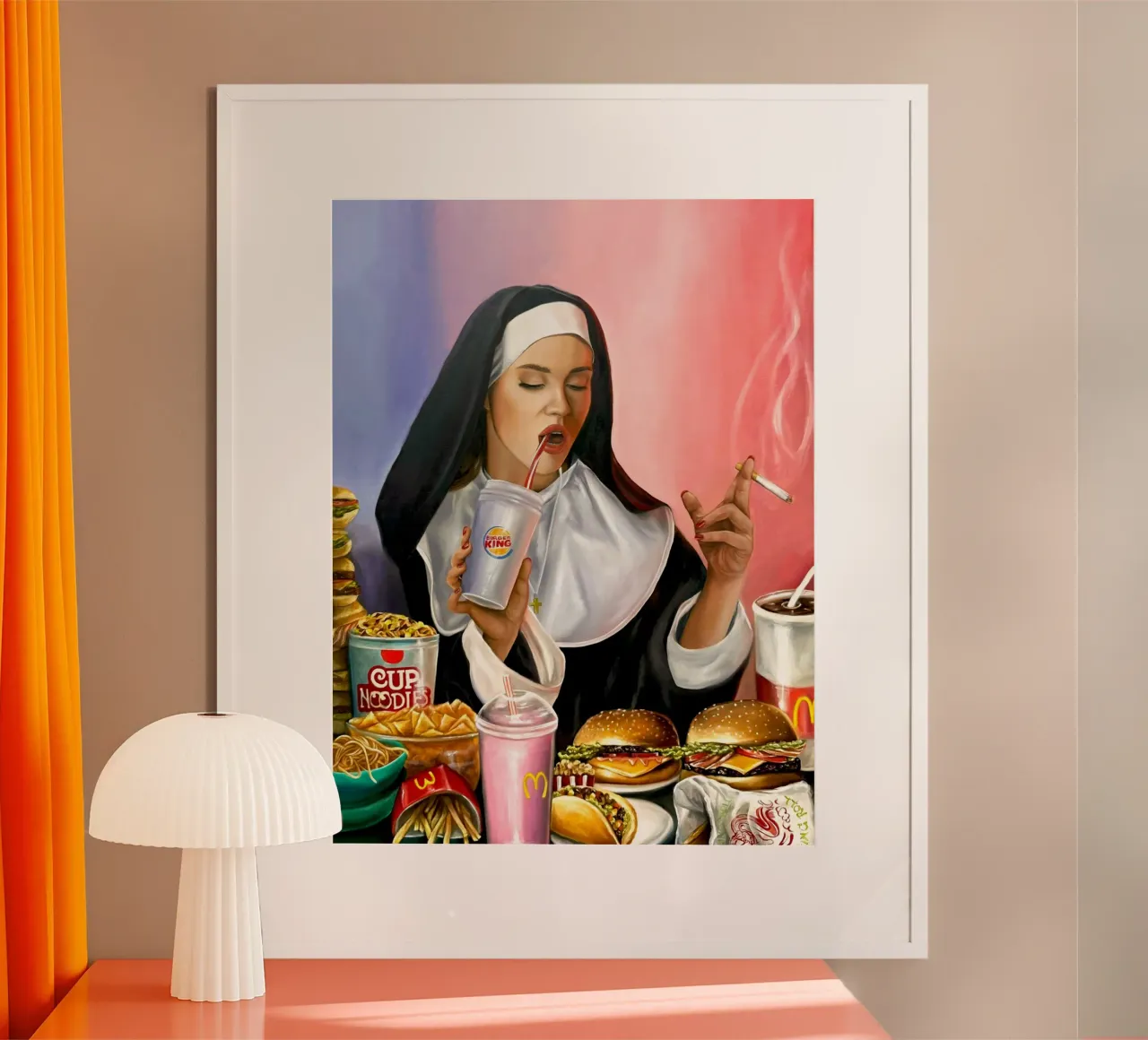 Always Hungry - Nonne mit Cheeseburger und Zigarette poster da Orjenal Kölsch