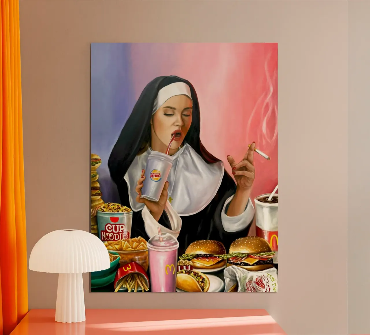 Always Hungry - Nonne mit Cheeseburger und Zigarette poster da Orjenal Kölsch