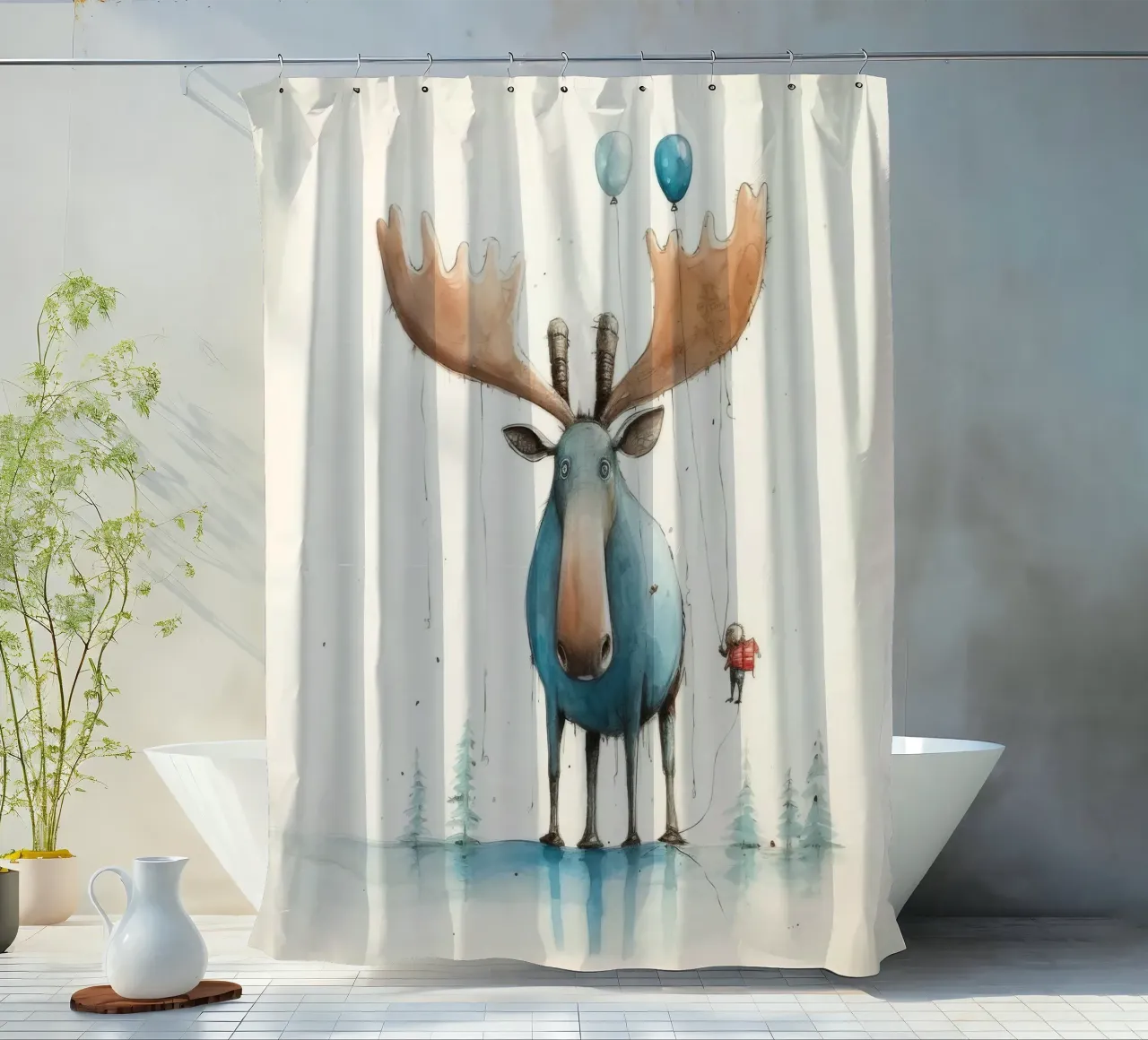 Alce Minimo 3 tenda da doccia da Minimal Animal Art