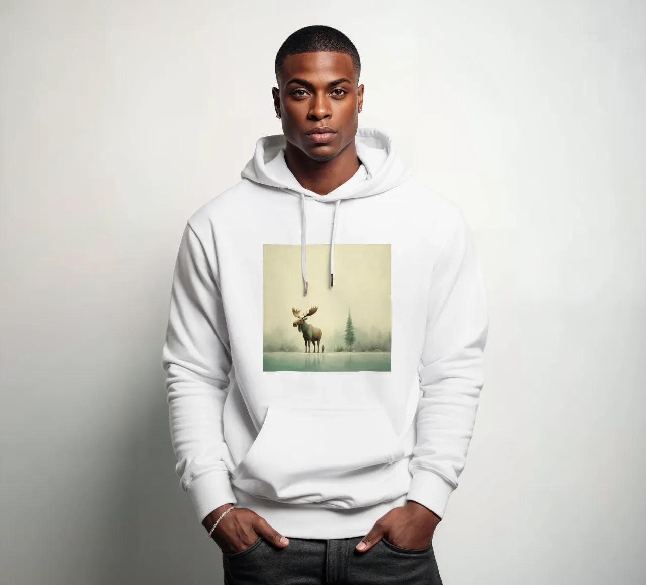 Alce Minimo 1 felpa con cappuccio da Minimal Animal Art