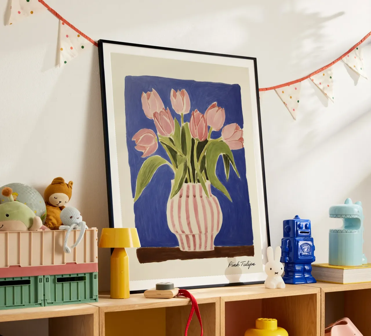 Rosa Tulpen in einer Vase Gemälde Poster von Peaches Art Prints