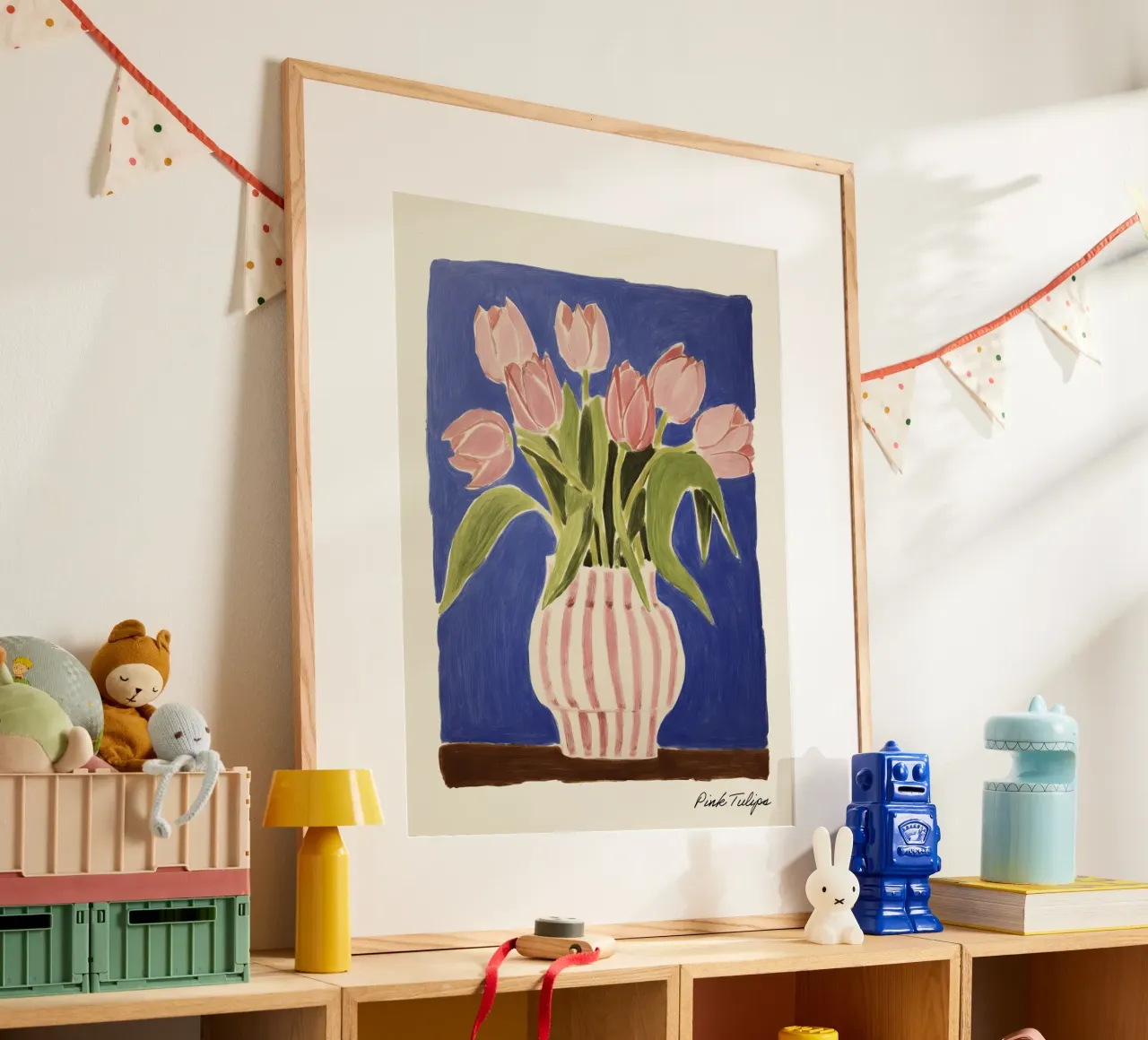 Rosa Tulpen in einer Vase Gemälde Poster von Peaches Art Prints