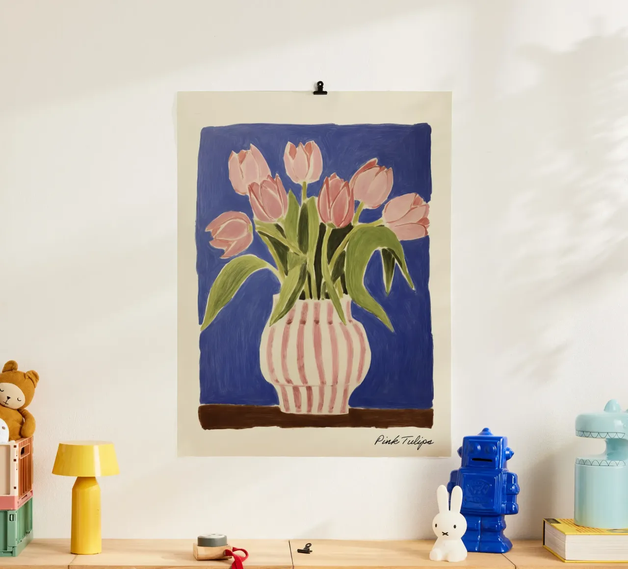 Rosa Tulpen in einer Vase Gemälde Poster von Peaches Art Prints