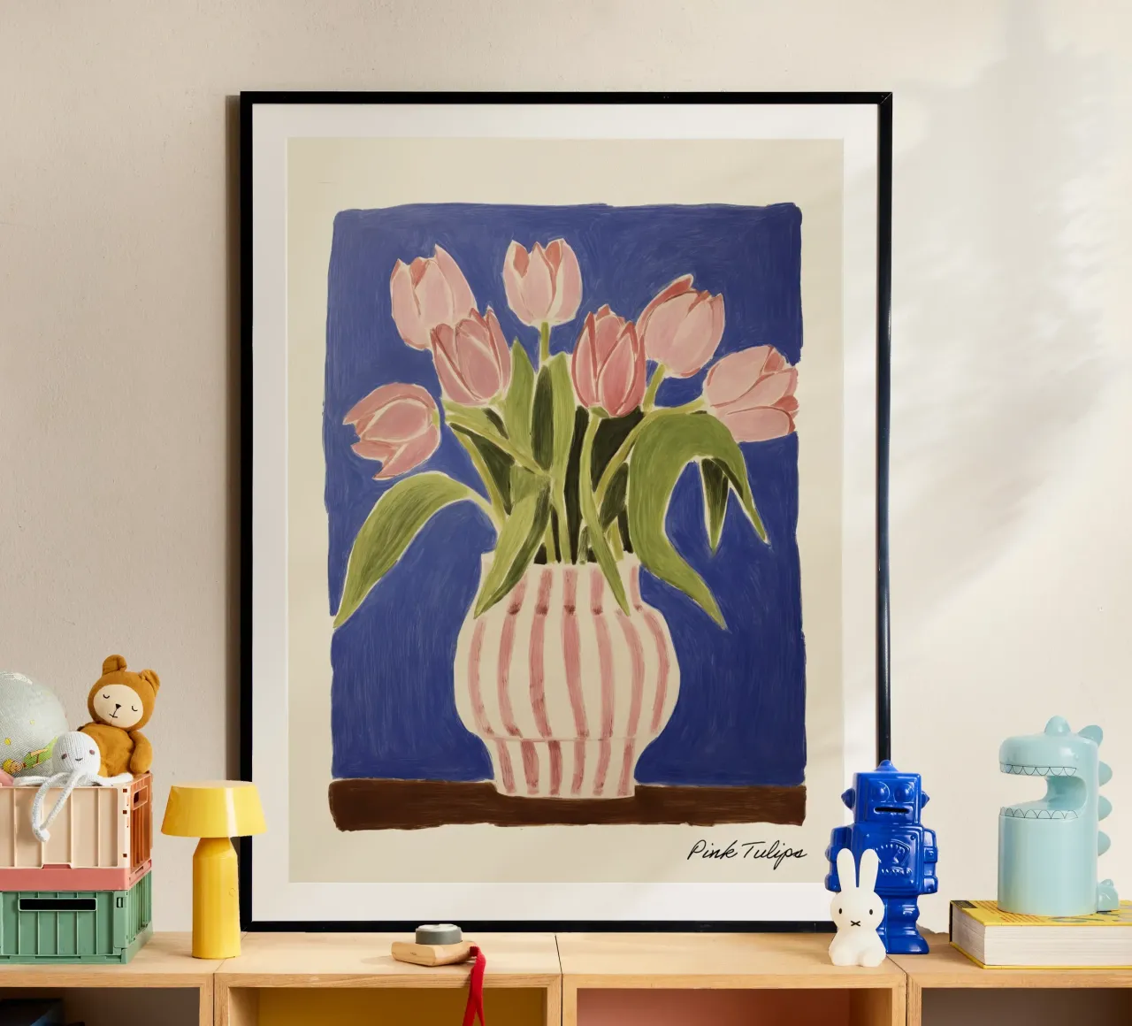 Rosa Tulpen in einer Vase Gemälde Poster von Peaches Art Prints