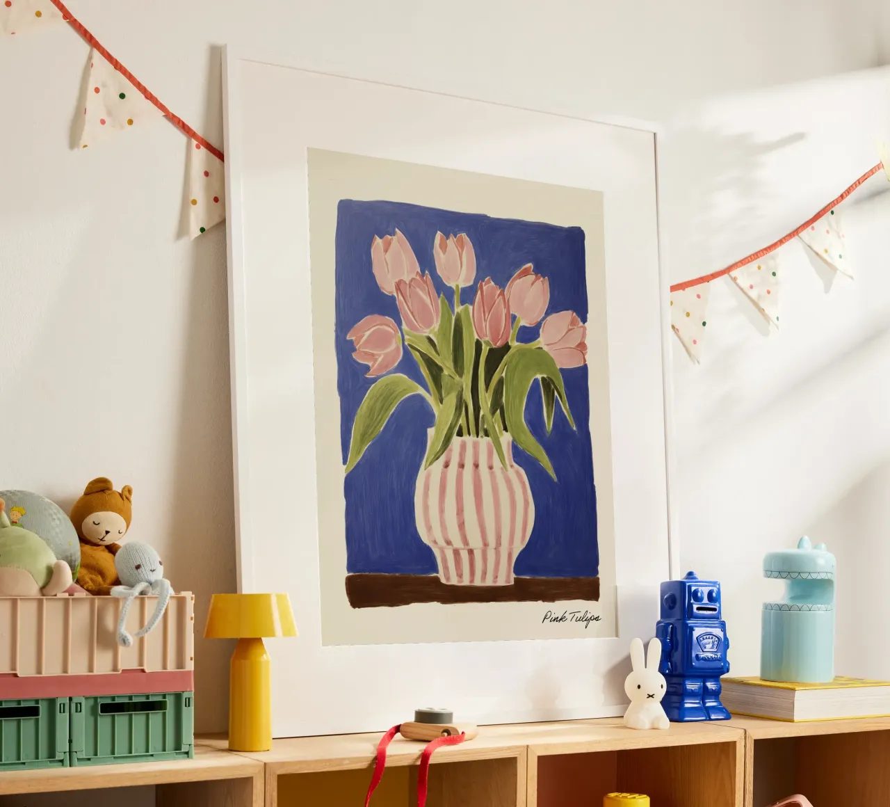 Rosa Tulpen in einer Vase Gemälde Poster von Peaches Art Prints