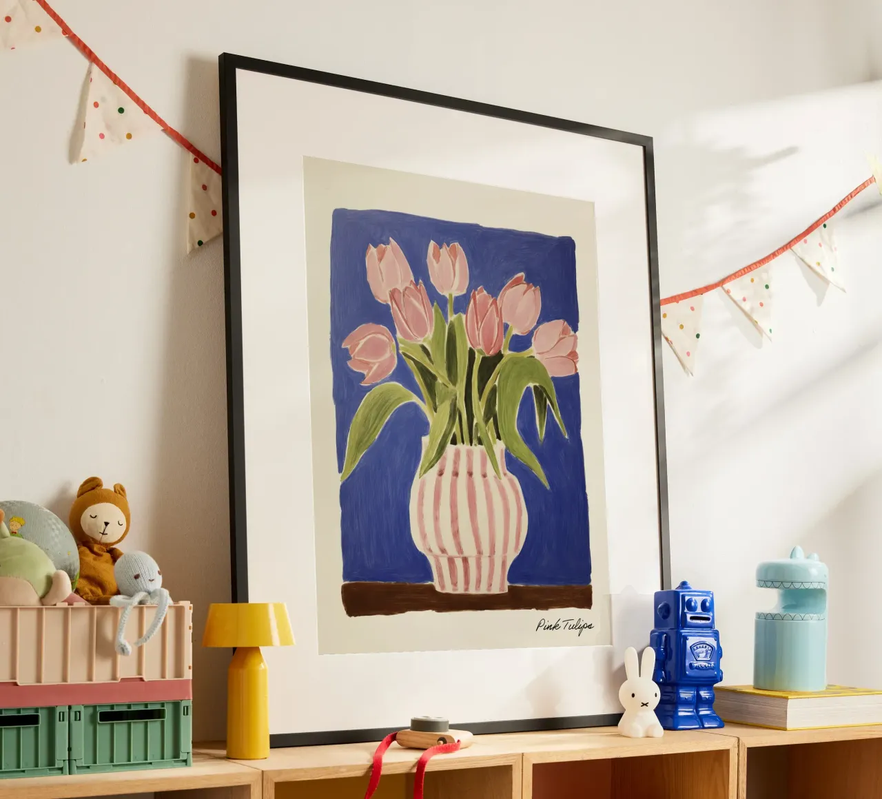 Rosa Tulpen in einer Vase Gemälde Poster von Peaches Art Prints