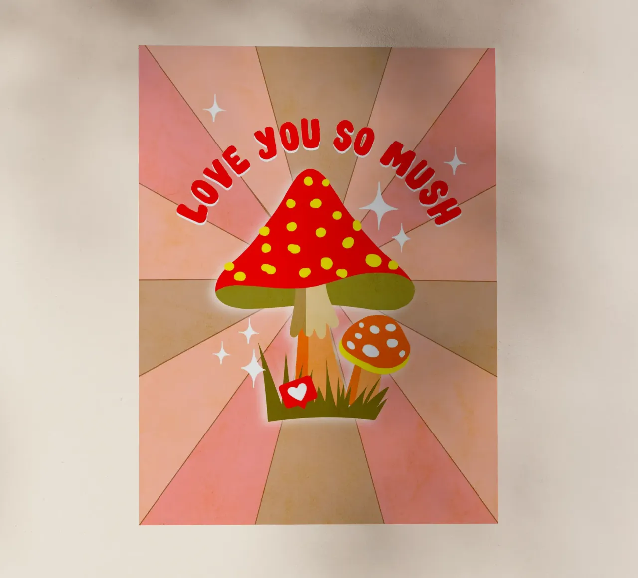 Retro mushroom love pun "Love you so much" backlit film by Dominique Vari