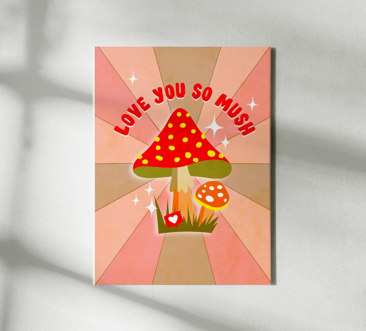 Retro-Pilz-Liebeswort "Ich liebe dich so sehr" Leinwand mit Schattenfugenrahmen von Dominique Vari