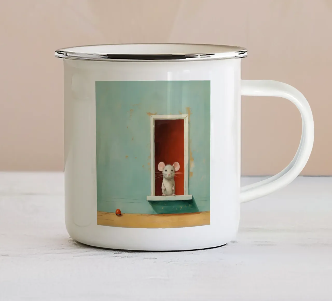 Minimale Maus 3 Emaille Tasse von Minimal Animal Art