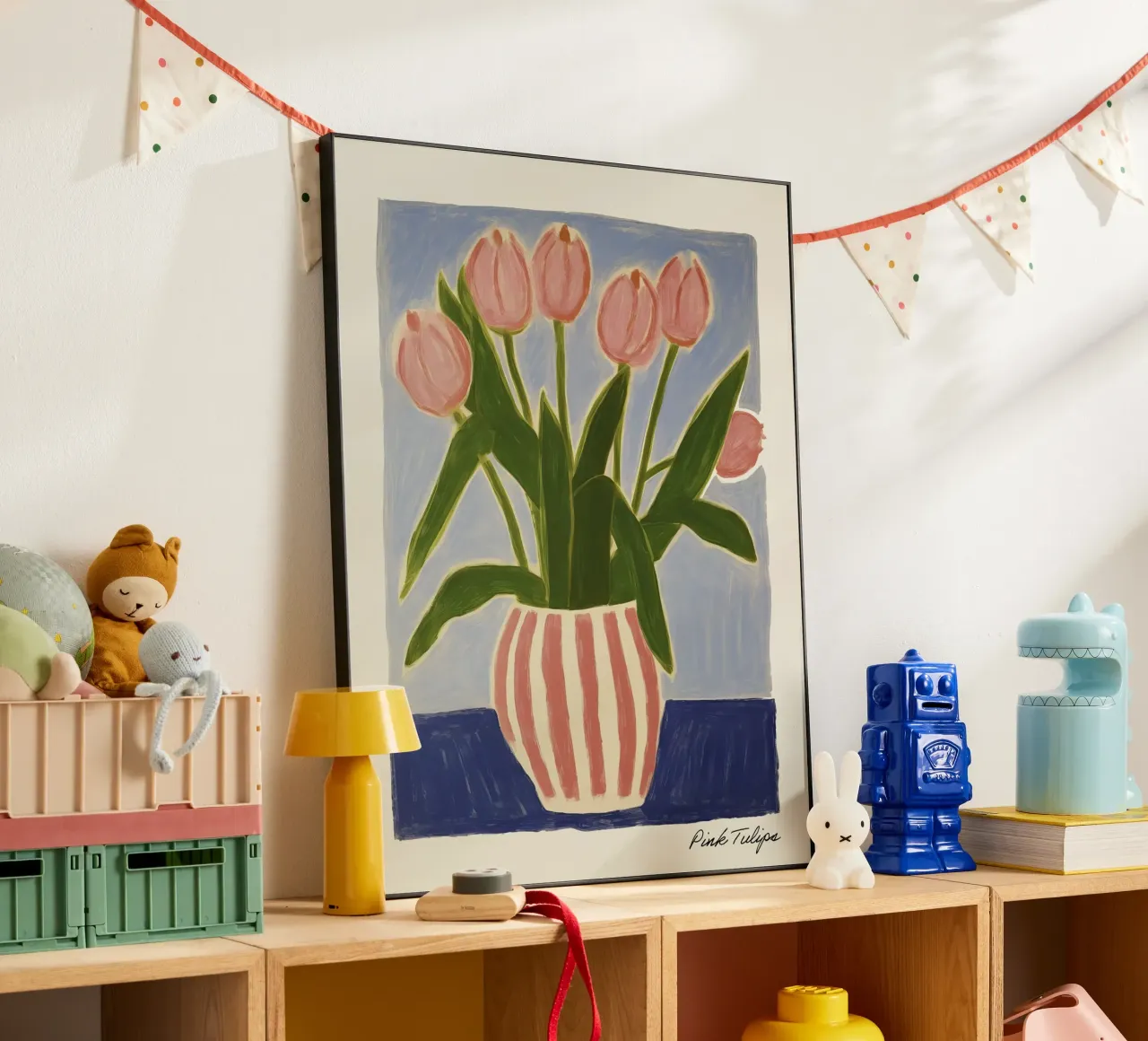 Peinture de tulipes roses avec vase alu dibond de Peaches Art Prints