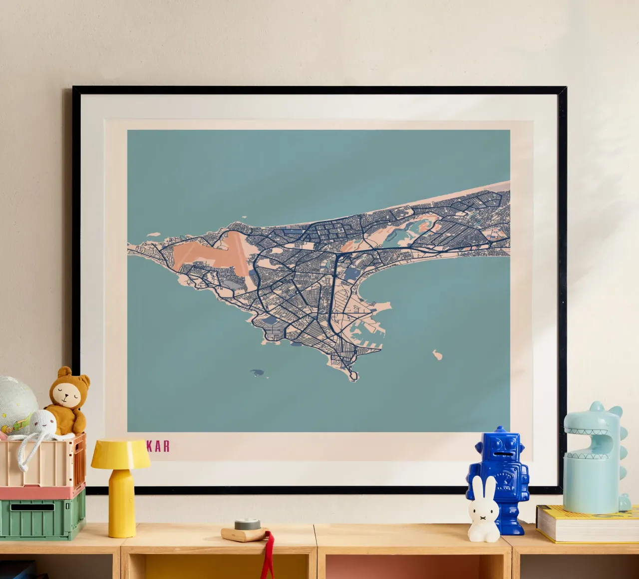 Dakar - L'Africa occidentale incontra il design poster con telaio in legno da MOOODZART