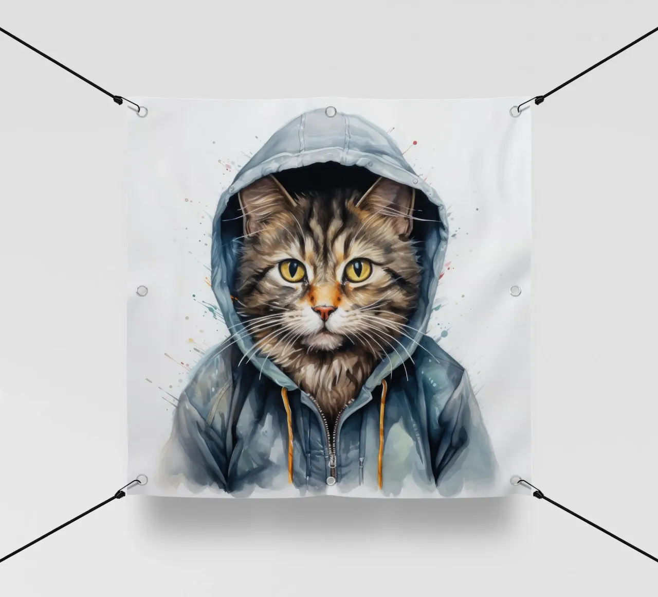 Gatto acquerellato con cappuccio telo in pvc da Animal Portraits