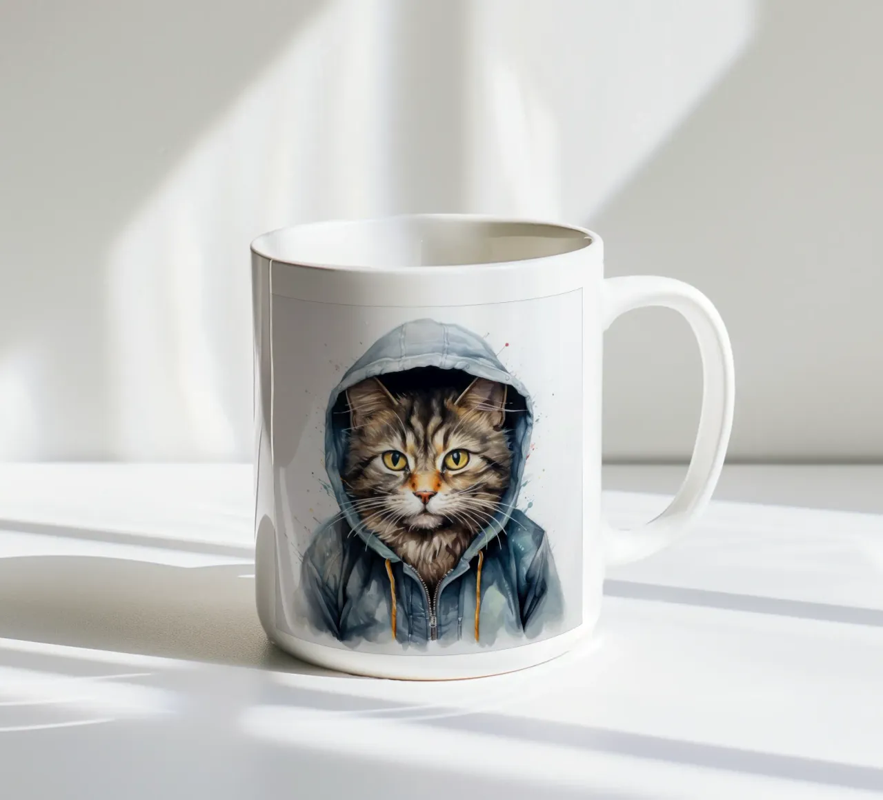 Gatto acquerellato con cappuccio tazza in ceramica da Animal Portraits