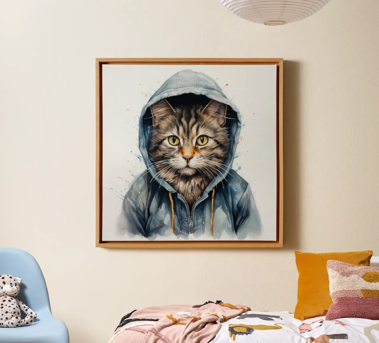 Gatto acquerellato con cappuccio tela con Cornice a cassetta da Animal Portraits