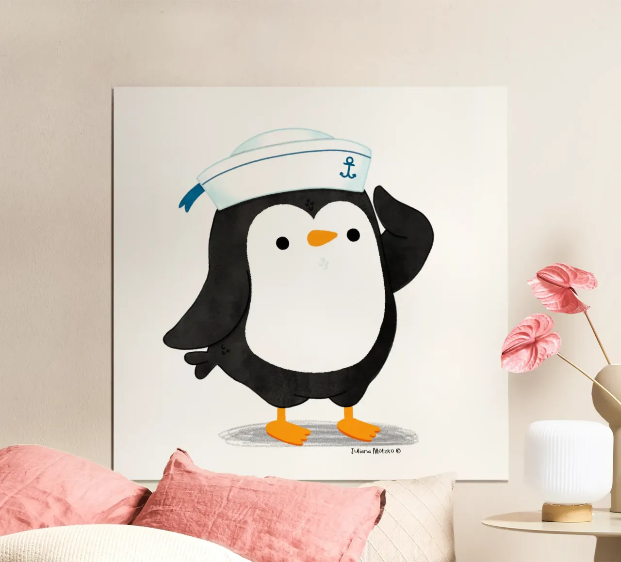 Pinguino marinaio poster con telaio in plastica da julianamotzko