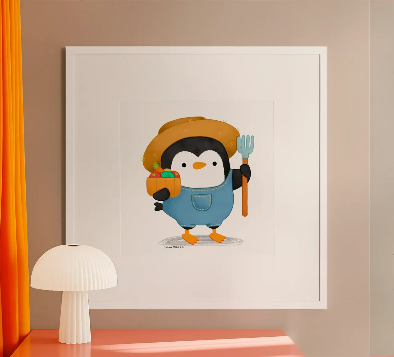 Agricoltore Pinguino poster con telaio in alluminio da julianamotzko