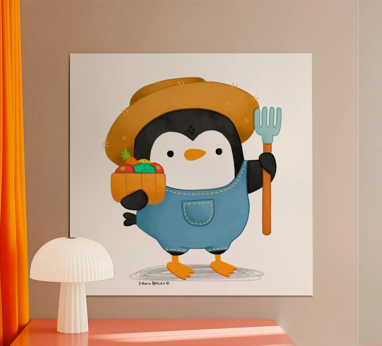 Agricoltore Pinguino poster con telaio in alluminio da julianamotzko