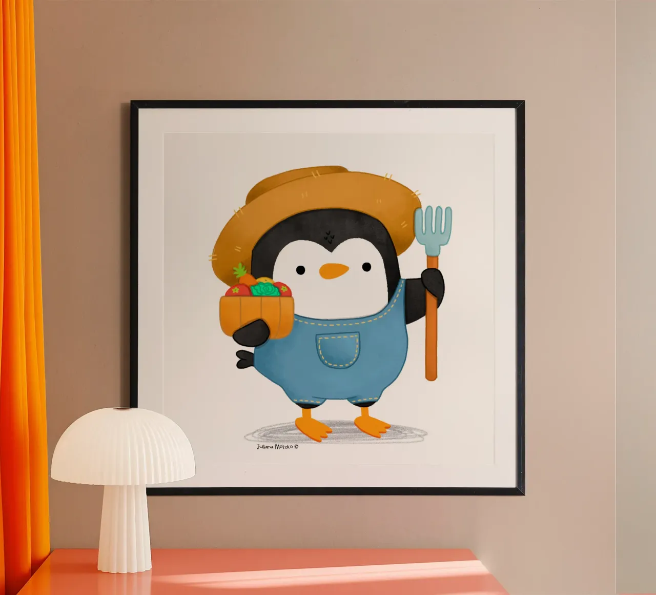 Agricoltore Pinguino poster con telaio in alluminio da julianamotzko