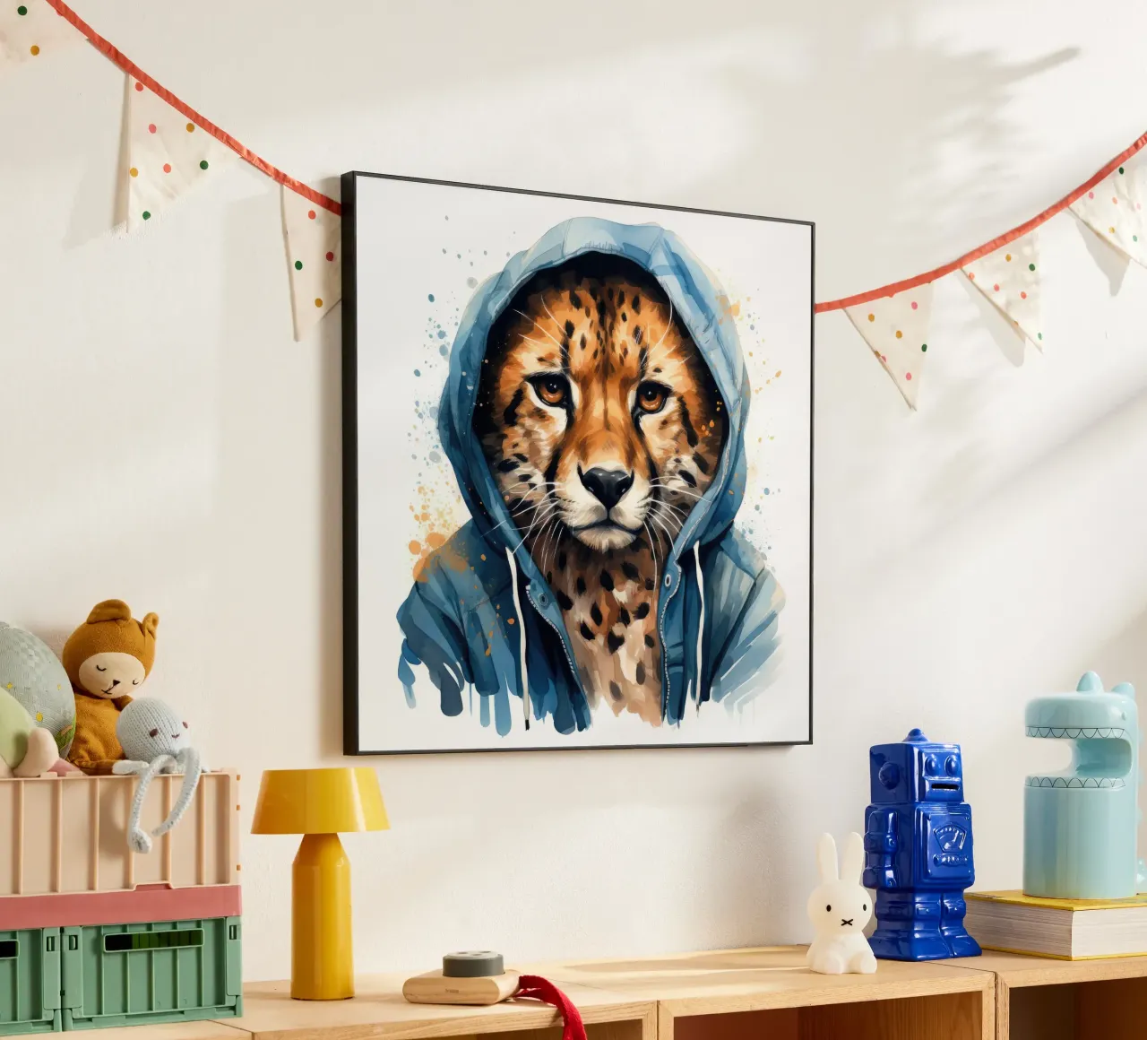 Ghepardo acquerellato con felpa con cappuccio alluminio dibond da Animal Portraits